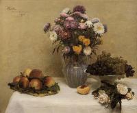 Fantin-Latour, Henri - White Roses, Chrysanthemums, Peaches and Grapes on a Table